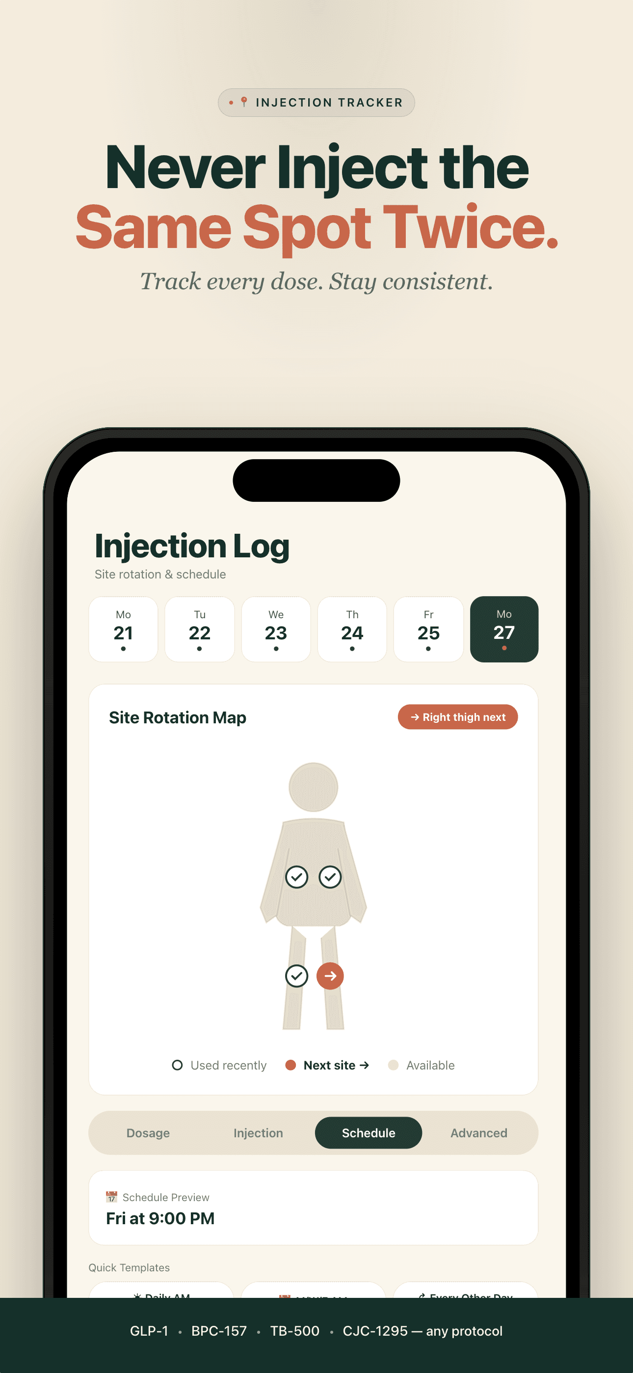 Injection log with site rotation map